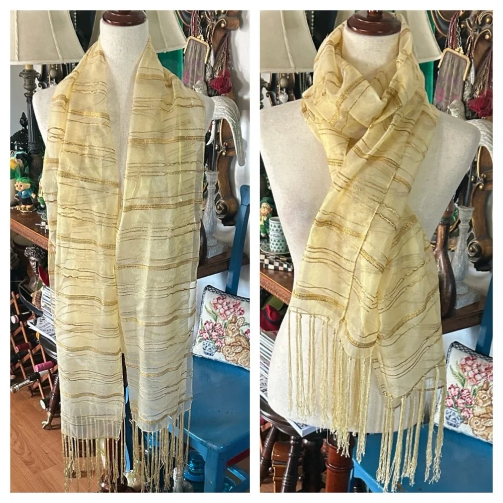 Vintage Gold Metallic Sheer Wrap Scarf